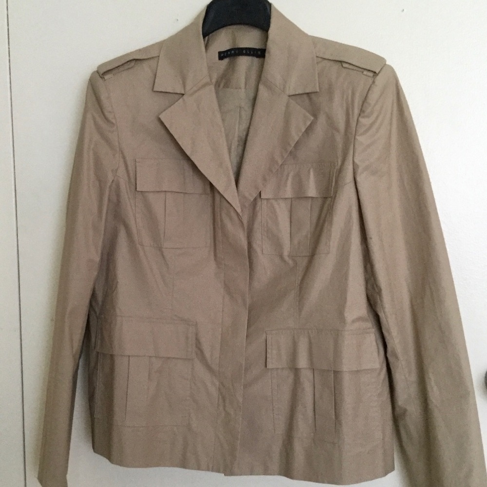 Perry Ellis Tan Lined Lightweight Long Sleeve 4 Pocket Spring Jacket Size 8